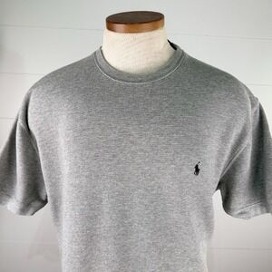 Polo Ralph Lauren Waffle Knit T Shirt Men XL Black Pony Logo Heather Gray Cotton